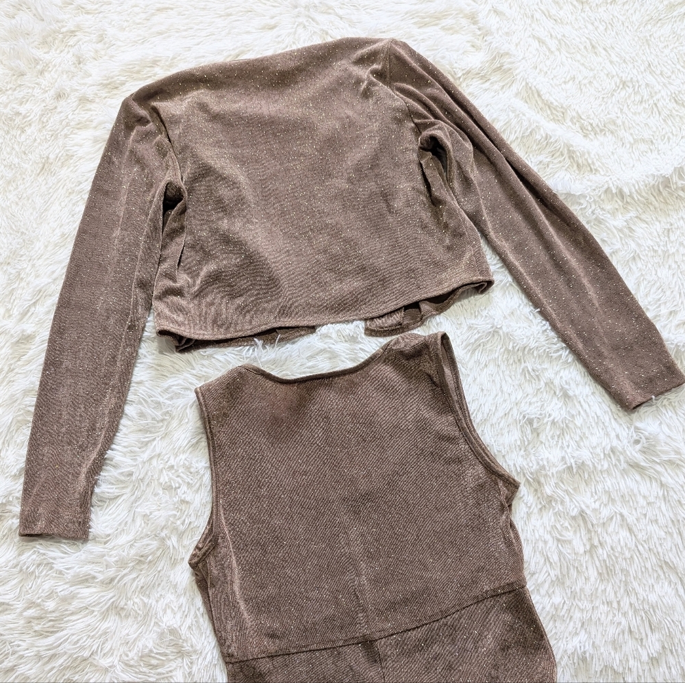 90s Vintage Rabbit Designs Slinky Gold Sparkly Formal Dress & Cardigan Set 6 - Picture 10 of 17